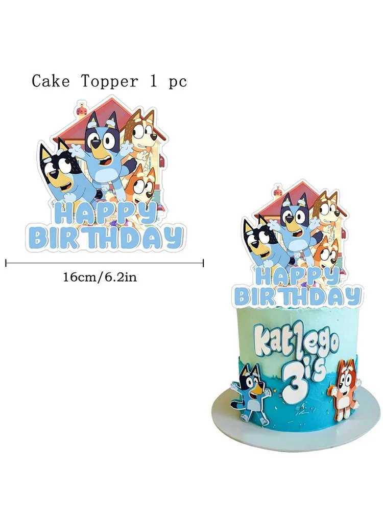 Bluey Blue Dog Bingo Cake Decoration Cartoon Cupcake Toppers Happy Birthday For Kids Birthday Party Cake Dessert Decorations