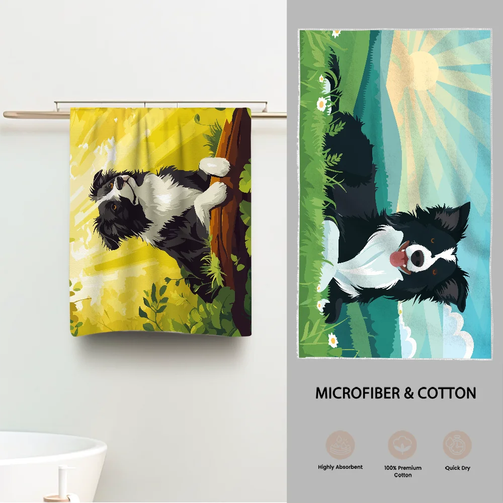 

Border Collie Towel Luxury Bathroom Hand Towels Cotton and Microfiber Back Personalized Gift Towel