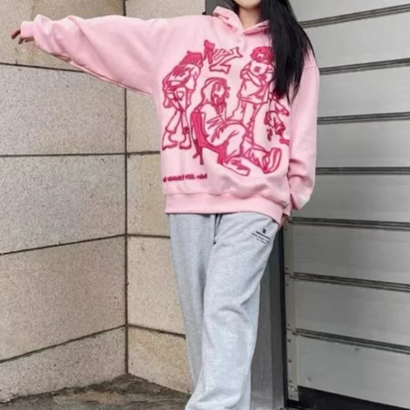 ยุโรปและสหรัฐอเมริกา Y2K ใหม่หลวม Gothic Street Harajuku แขนยาวหญิง 90S Retro เสื้อกันหนาวการ์ตูนพิมพ์ Swea