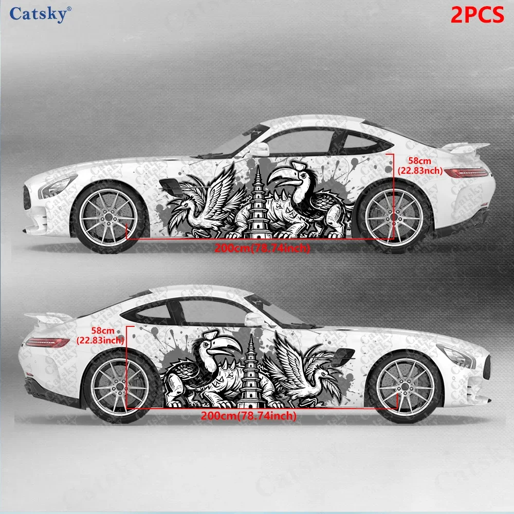 2pcs Tower Bird Rhino Graffiti Splash Decal, Durable, Fade-Resistant, Easy to Install and Remove PVC Waterproof car vinyl wrap