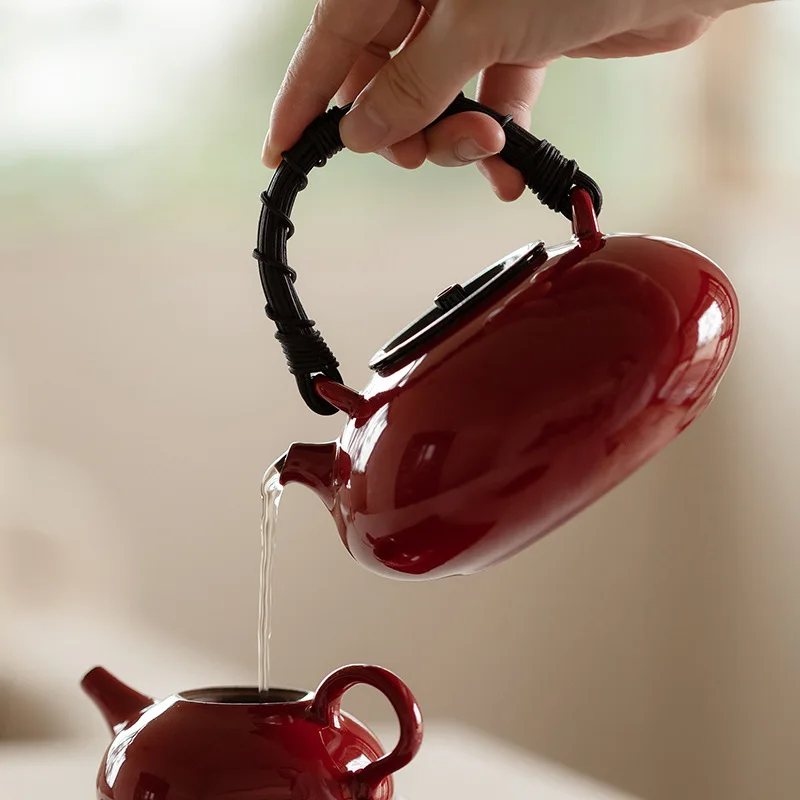 Shuke Ochre Dream Red Japanese-Style Rustic Pottery With Rattan Weaving Water Boiling Kettle Pot Electric Carbon Stove Tea