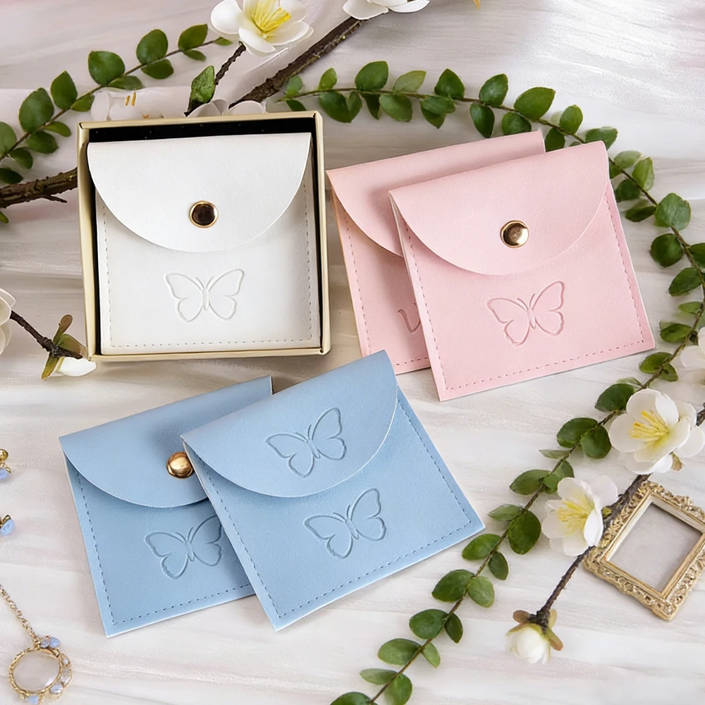 

50 шт. подарочных пакетов для ювелирных изделий с индивидуальным логотипом, белые чехлы из ПУ для хранения украшений, органайзеры для серег, колец, подвесок, масляных бусин