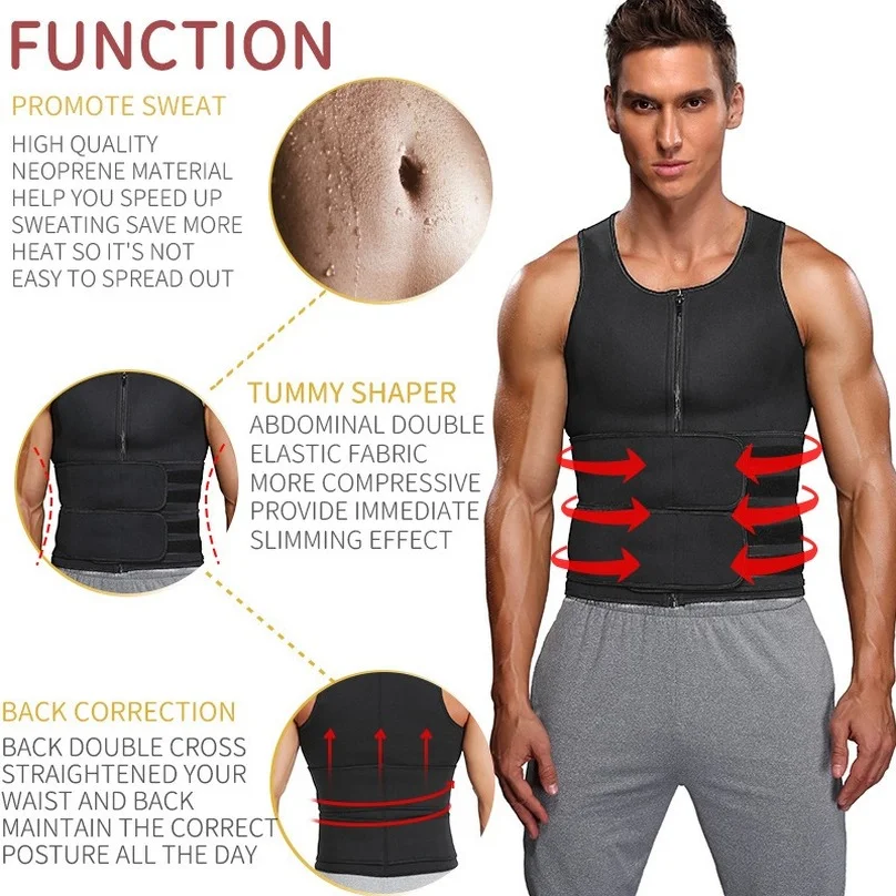 Sauna Sweat Body Shaper Men Waist Trainer Corset Abdominal Binder Belt Slimming Belly Neoprene Vest Tank Top Fat Burner Fitness