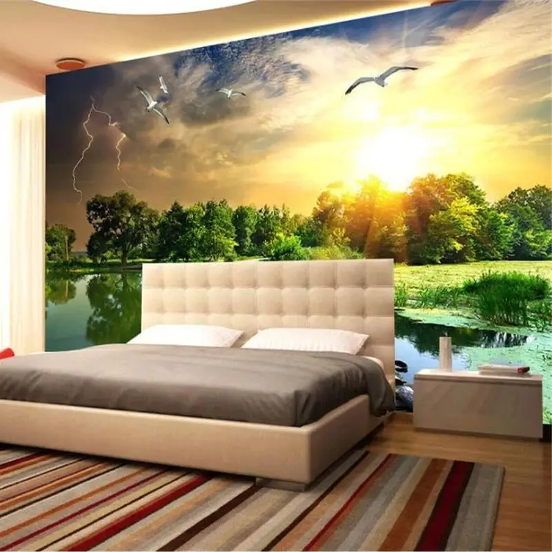 Custom wallpaper 3d forest morning riverside trees sunshine mural living room bedroom hotel restaurant decoration painting обои