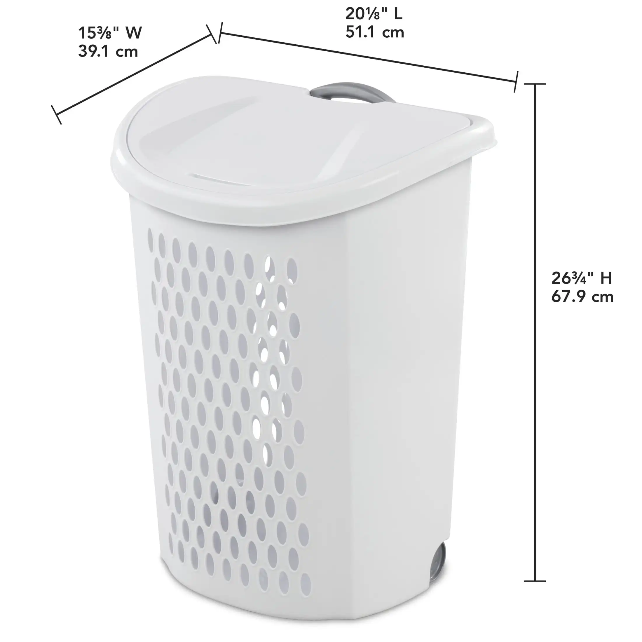 Wheeled Hamper Plastic Adult White Smooth Gliding Wheels To Easily Transport Laundry Retractable Handle Flip Top Lid