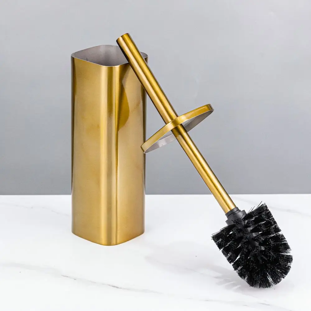 Premium Square Toilet Brush Set Golden Stainless Steel Bathroom Organizer Modern Hygiene Tool Splash Guard Structure