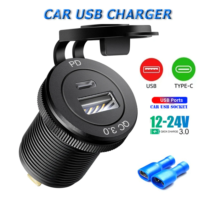 

12 v usb charger Car Cigarette Lighter Socket Waterproof USB Fast Charge 12/24V Quick Charge Adapter