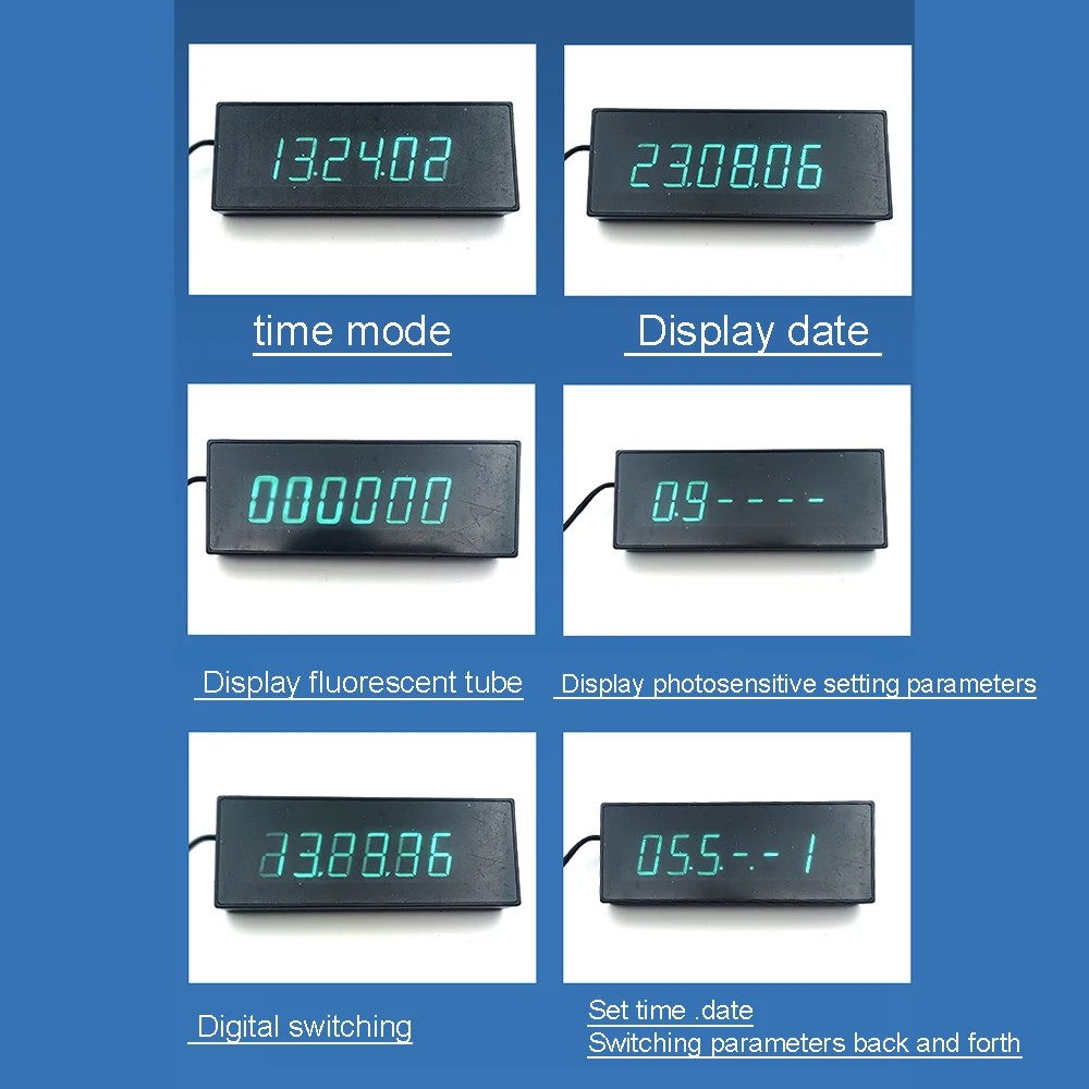 6-bit VFD WiFi Clock Date Display With Seconds Alarm Clock VFD Fluorescent Tube Automatic calibration time W Remote Control