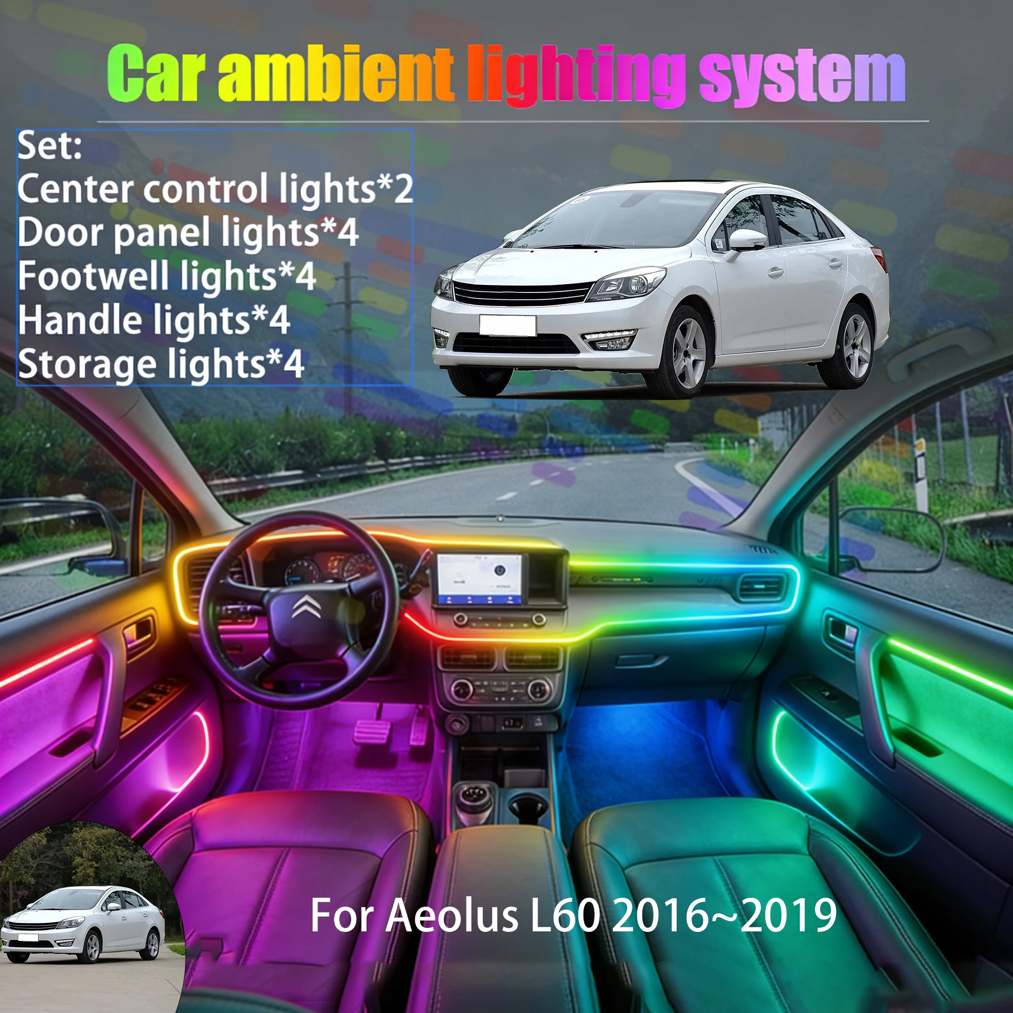 

Для Aeolus L60 2016~2019: Комплект светодиодной подсветки салона и багажника 2/18 в 1, USB RGB, с эффектом бегущей волны, автозапчасти