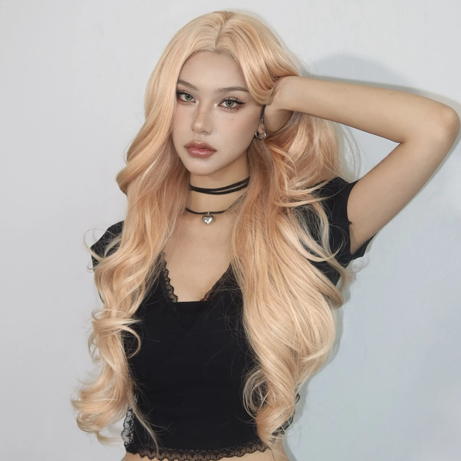 HAIRCUBE Blonde Lace Front Wig Curly Synthetic Wigs Hairline Lace Middle Parted Wavy for Women Heat Resistant Daily Cosplay Hair