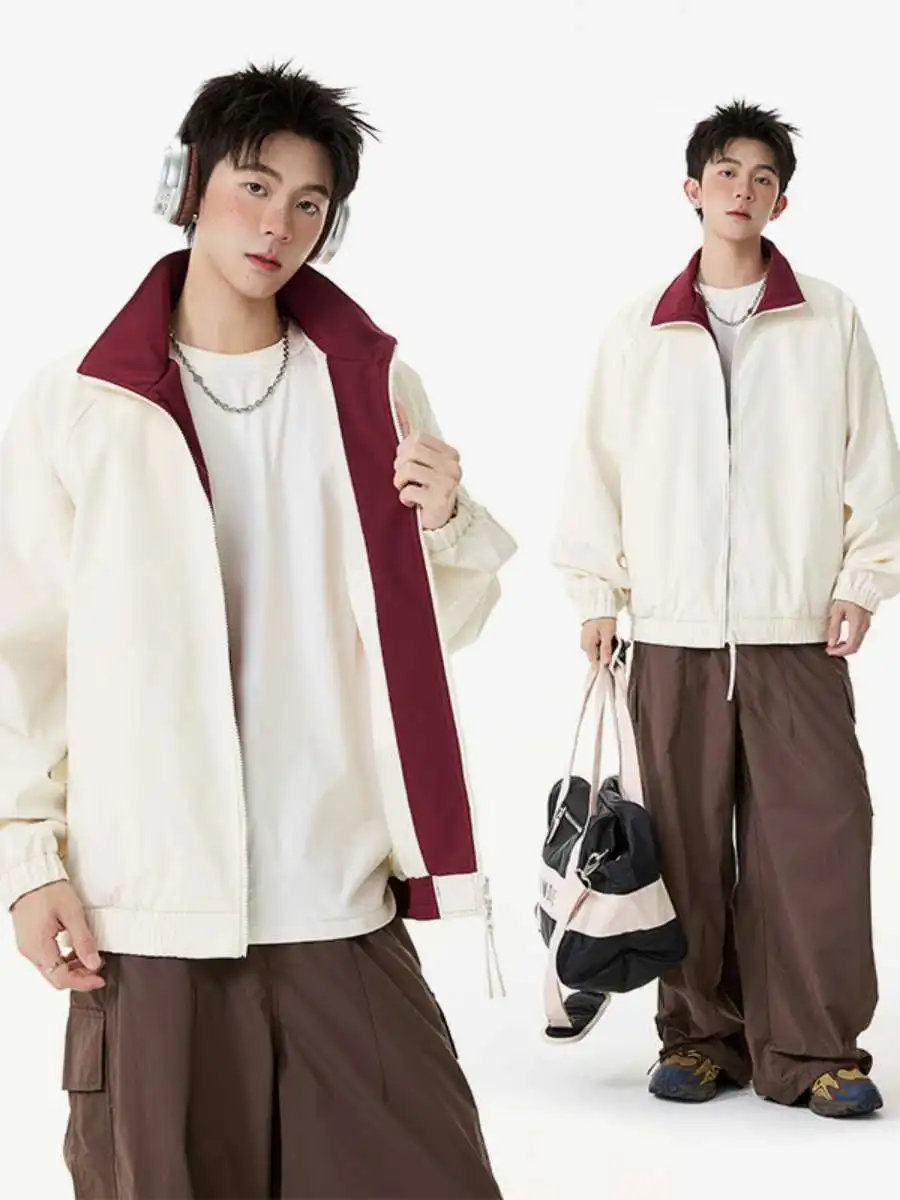 

Spring Autumn Men's Stand Collar Workwear Jaet Casual Versatile Windproof Breathable Outdoor Travel Sport Lightweight Coat