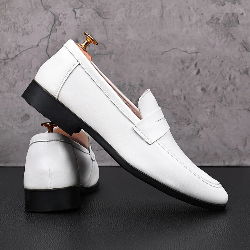 موضة الرجال الأبيض بيني Loafter براءات الاختراع والجلود أكسفورد الشقق أحذية غير رسمية الذكور العودة للوطن فستان الزفاف Zapatillas Hombre #5