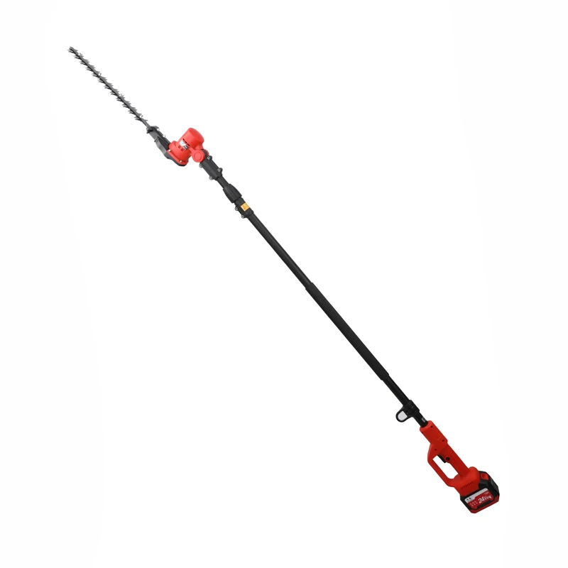 Hedge trimmer with 2-3m long telescopic rod chain saw type