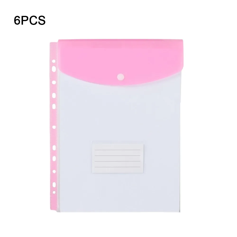 

6 pcs New PP Binder Folders Clear Envelopes Binder Pocket Large Capacity 11 Holes Punched Pockets School Files