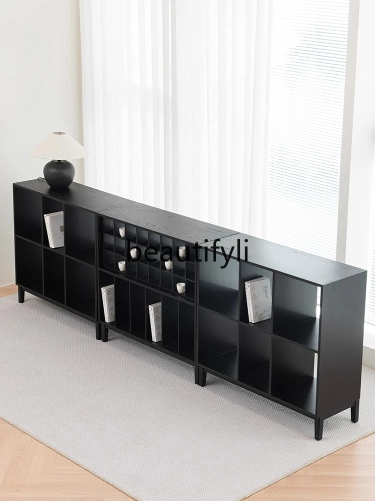 

Tea Room Low Bookcase Black Solid Wood Modern Minimalist Storage Organizer Tea Set Tea Leaves Storage Cabinet