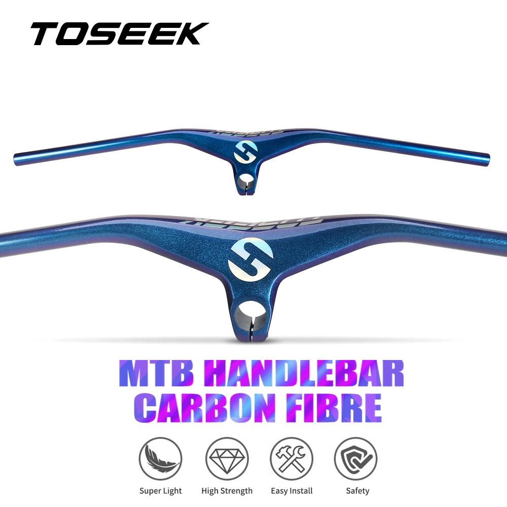 TOSEEK Carbon Fiber Mountain Bike Handlebar 28.6mm Stem / -17 Degree Blue Purple Gradient Colorful Integrated MTB Handlebars