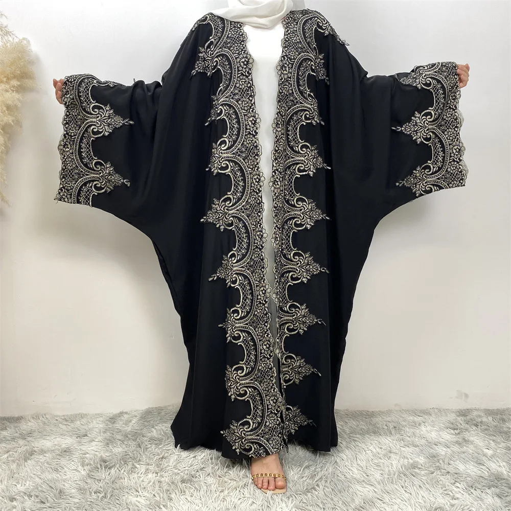 

Dubai Lace Abayas for Women Batwing Sleeve Marocain Kaftan Eid Djellaba Muslim Dress Open Kimono Turkey Kebaya Arab Robe Caftan