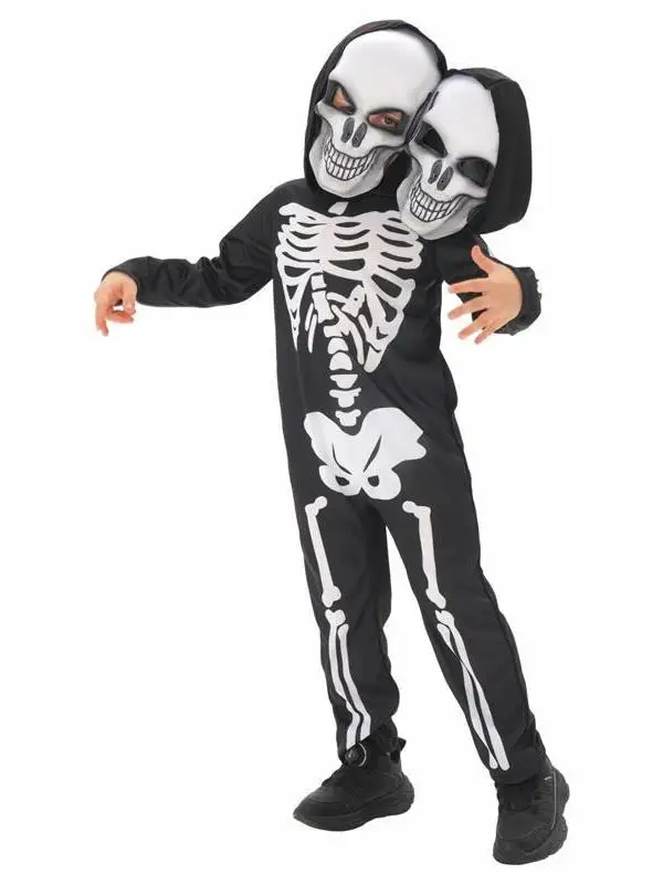 Disfraz de Halloween, traje de Cosplay de esqueleto de doble cabeza, disfraz de actuación en escenario de Terror para niños, disfraz de actuación de fantasma de broma
