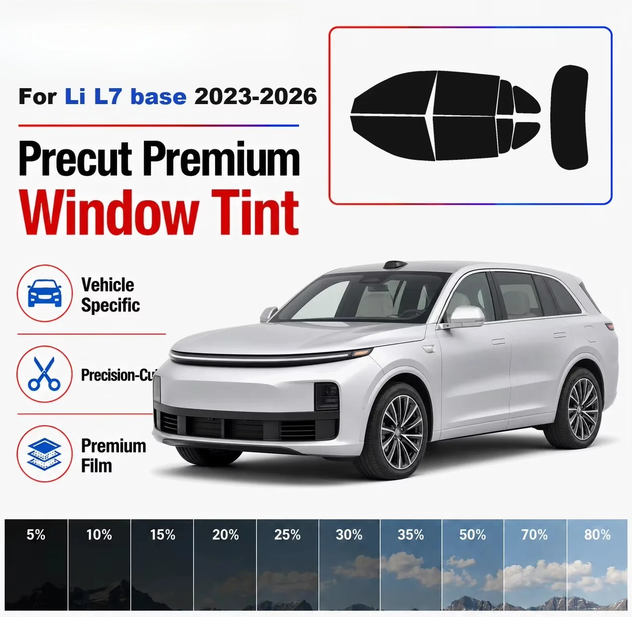 Premium Precut Window Tint Kit Front Windows Rear Windows Rear Windshield For Li L7 base 2023-2026 Car Solar Nano Ceramic Film