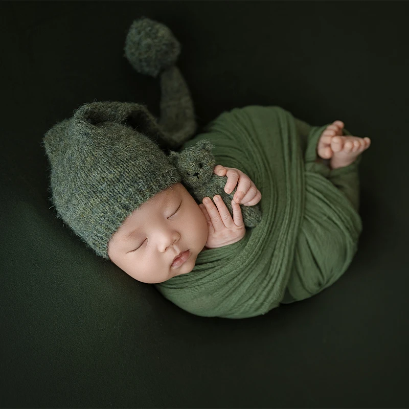 Cappello Ultra Morbido con Pompon per Fotografia Neonati 0-1 Mese, Accessorio Elastico con Orecchie da Coniglio/Orso per Servizi Fotografici