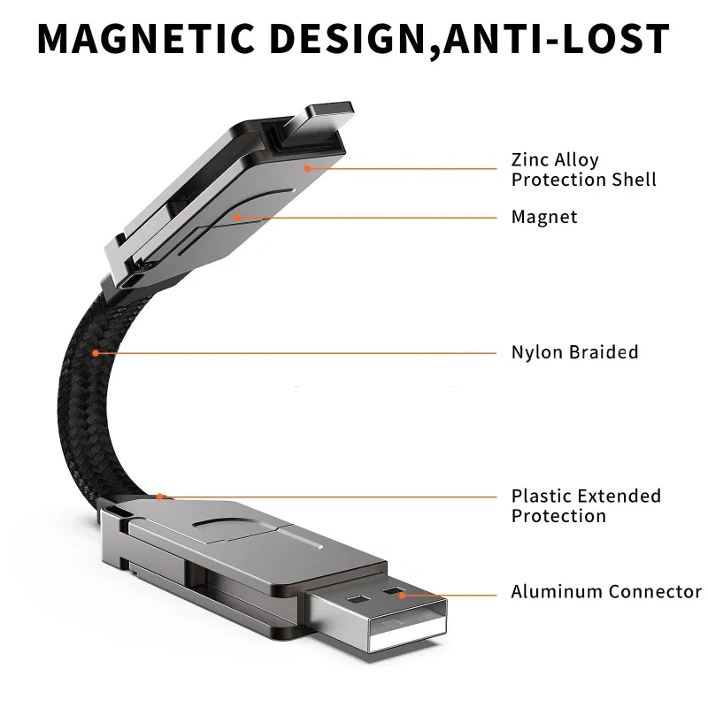 Portable Usb 120W Fast Charging Keychain 6-In-1 Type-C/light Cable for Apple Fast Charging Pd27W Data Cable