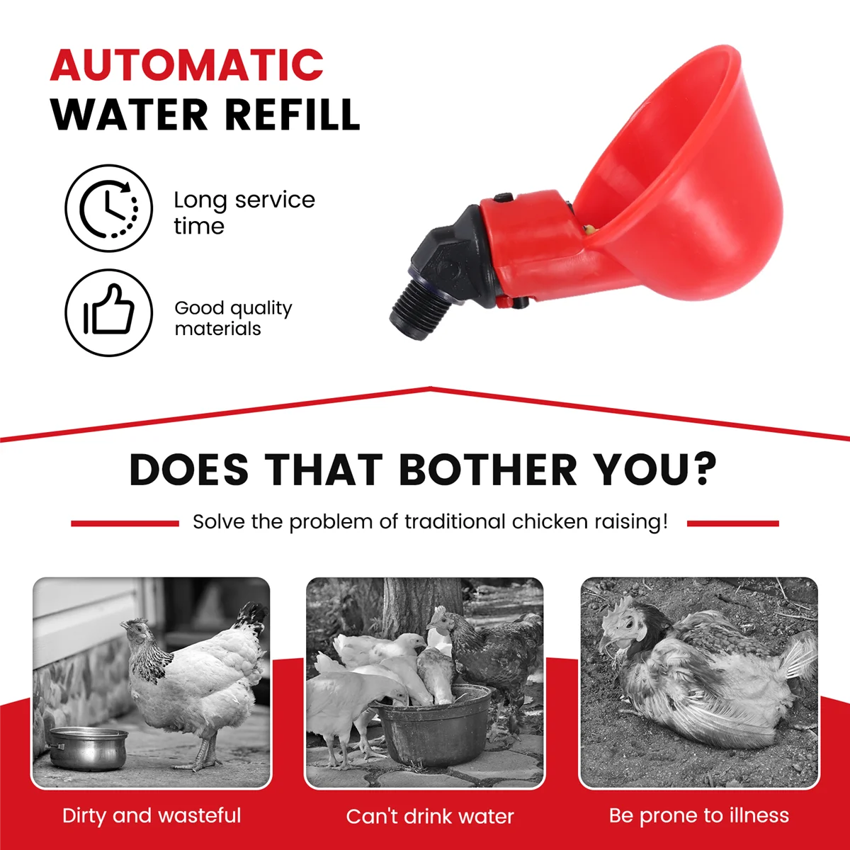 AT77 Chicken Waterer Cups, Chicken Waterer Feeder Tee Fittings, Automatic Chicken Waterer for Chicken Ducks Quail 6Pcs