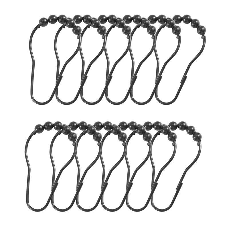 Shower Curtain Hooks Rings Metal Shower Curtain Hooks Rings For Bathroom Shower Rods Curtains Set Of 12 Black