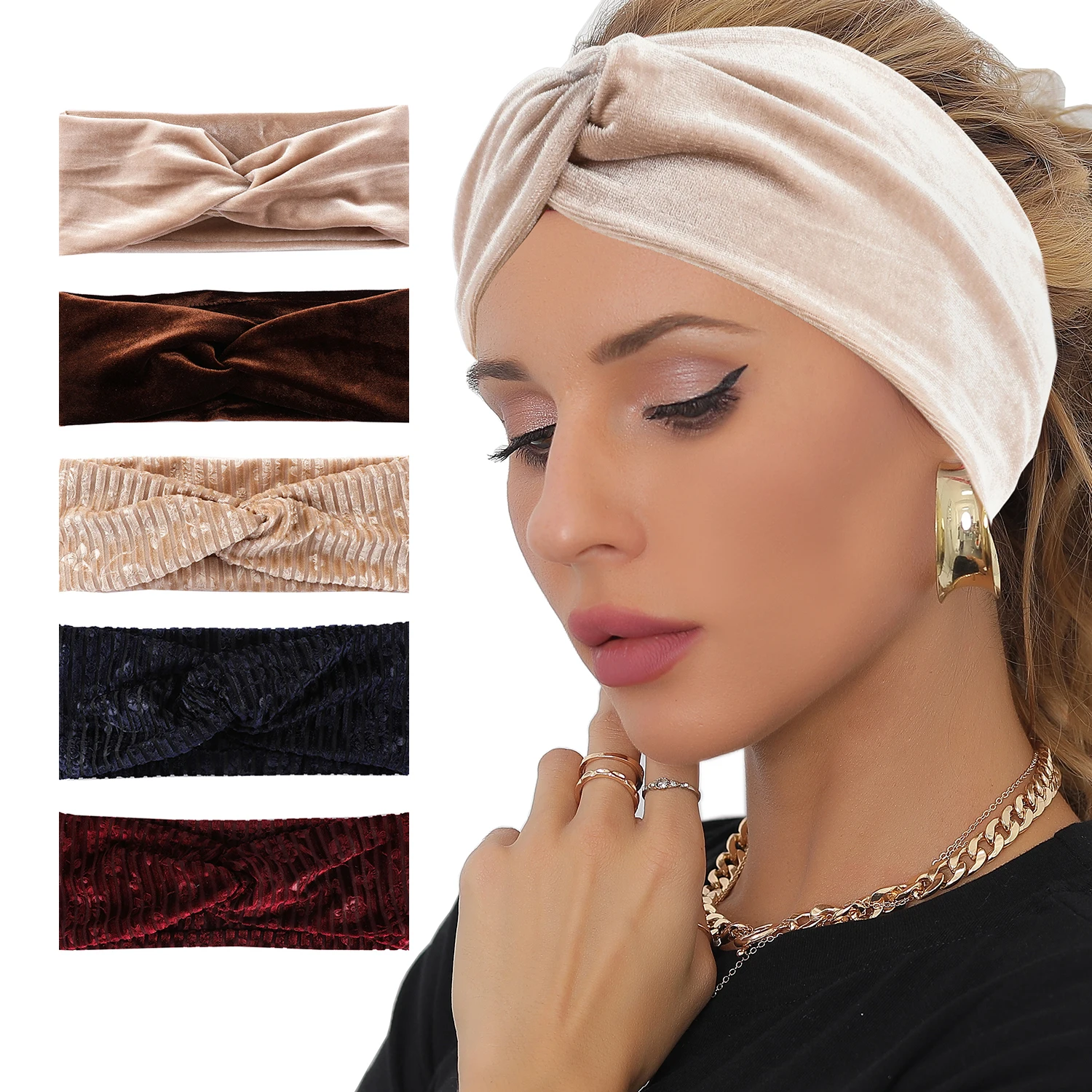 

Velvet Criss Cross Headband Wide Hair Band Solid Color Headwrap Elegant Autumn Winter Hair Accessories For Women Girls