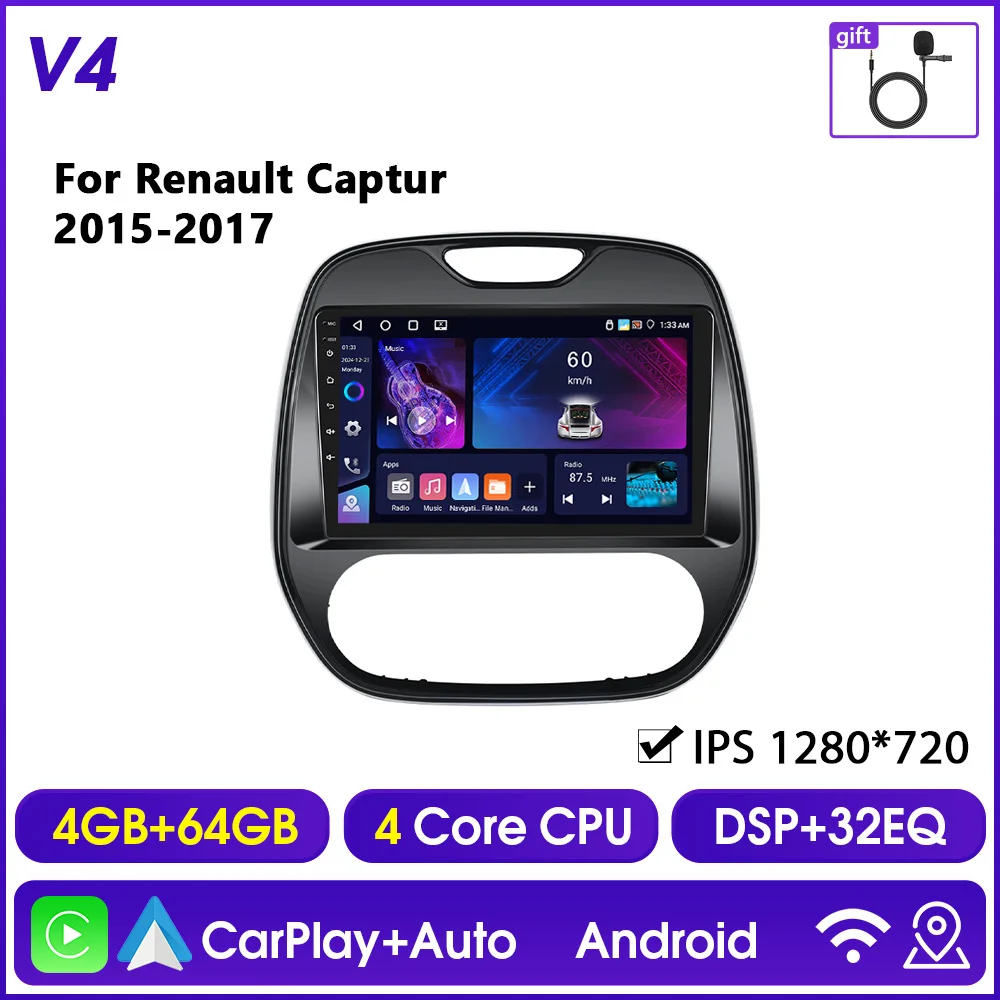 Hikity 2Din Carplay Autoradio Voor Renault capturr 2015-2017 Niet voor spooin Multimedia Speler Android Auto GPS Bluetooth RDS DSP