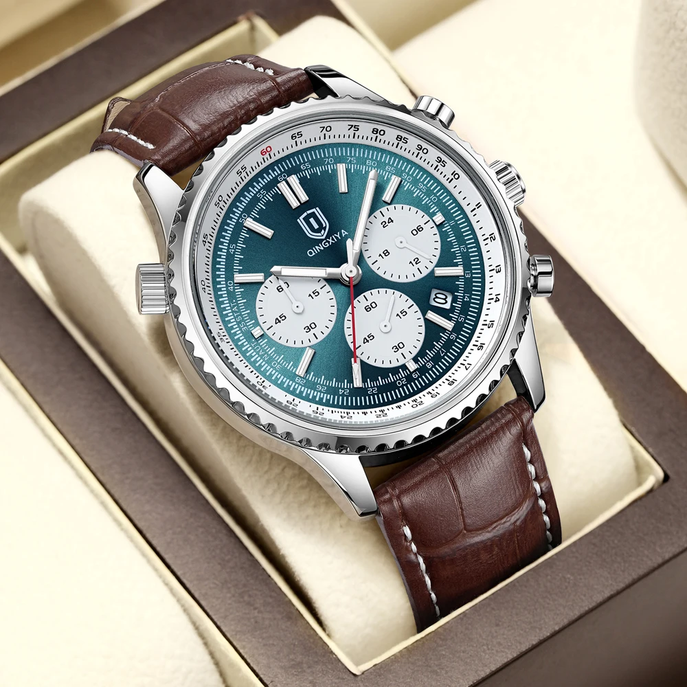 QINGXIYA Fashion Men Quartz Watch Multifunctional 24 Hours Date Chronograph Watches Mens Waterproof Luminous Pointer Watches Men