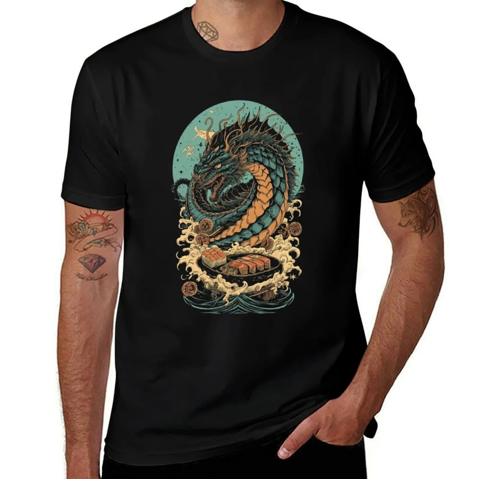

The Black Sushi Dragon T-Shirt custom t shirt valentines boutique clothes funny meme t-shirts kawaii clothes t shirt men