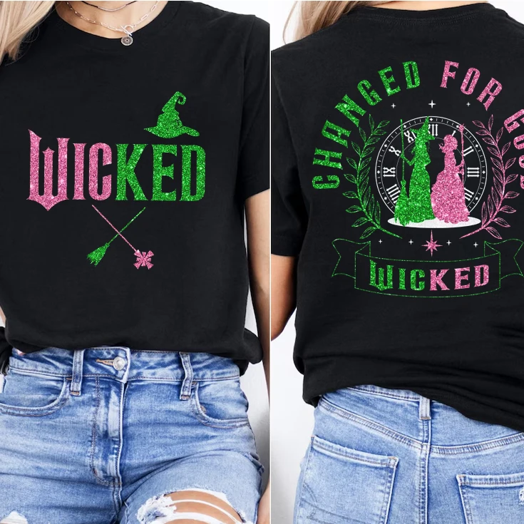 

Unisex High Quality Cotton Tees Wicked for Good T Shirts Defy Gravity Broomstick Magic Top Wand Wizard Movie Fan Loose T-shirts