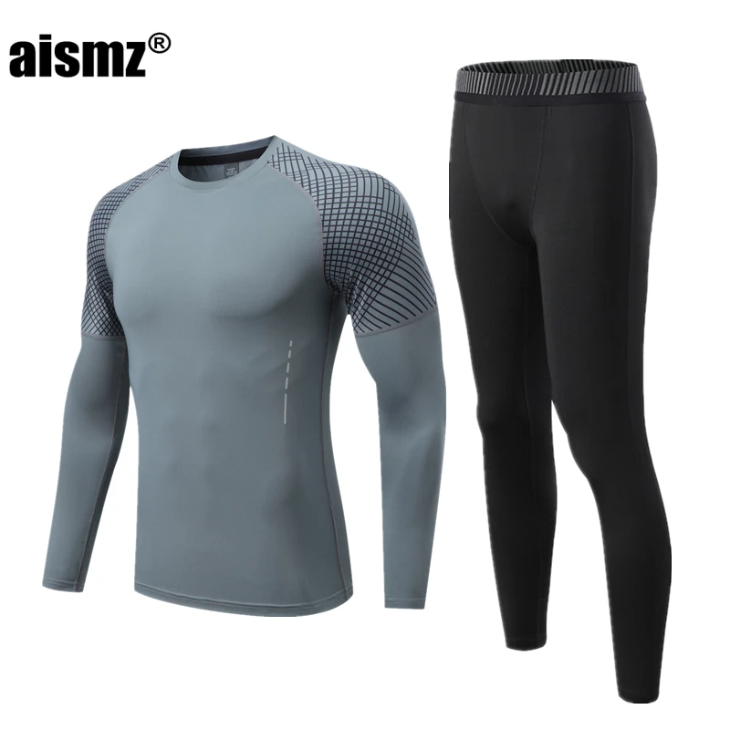 Aismz Men &Boy Thermal underwear Set MMA Tactics Fitness leggings base Compression Sports suit underwear Long Johns Men Clothing