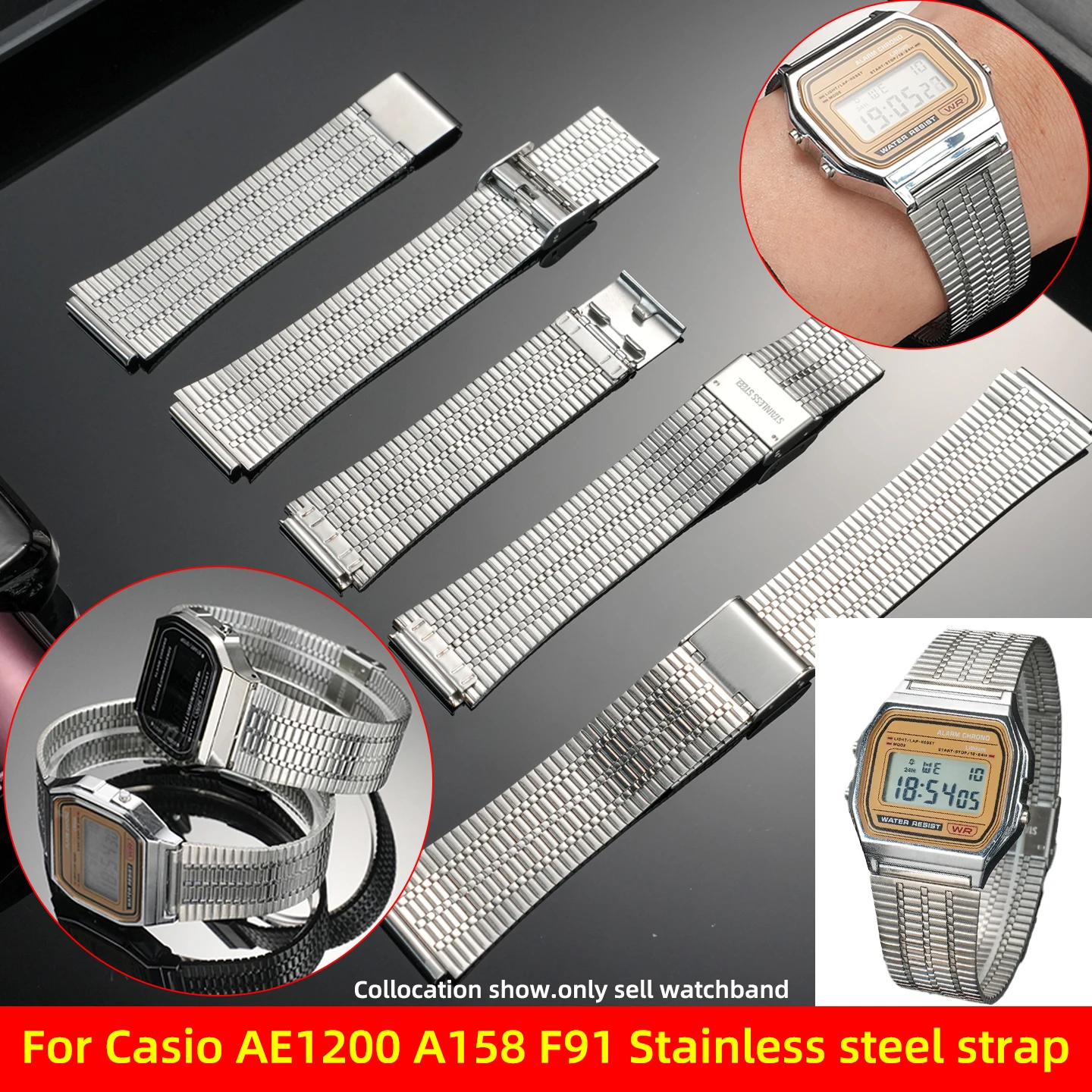 Легкий ремешок из нержавеющей стали для Casio AE1200 AE-1200 AE-1300 A158 A159 A168 AQ-150W F-108 F91 Металлический ремешок для часов, сменный браслет