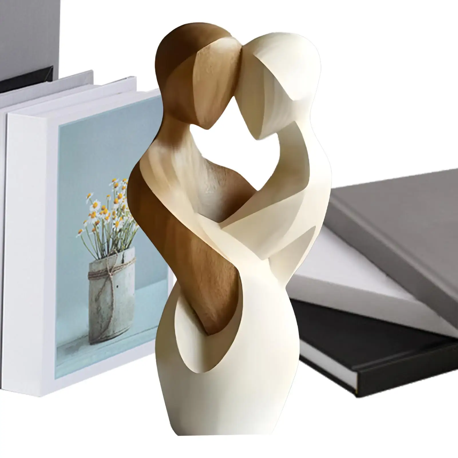 Estatua de pareja de madera, adorno de pareja hecho a mano para mesa, obra de arte tallada a mano, estatua para el hogar, estante de estudio, aparadores, mesa para niños