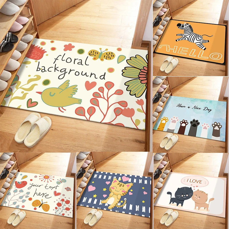 Fußmatte mit niedlichem Cartoon-Muster und Tieren, Blumen-Designs, Bodenmatte für die Dekoration des Hauseingangs, die einen verspielten Charme hinzufügen