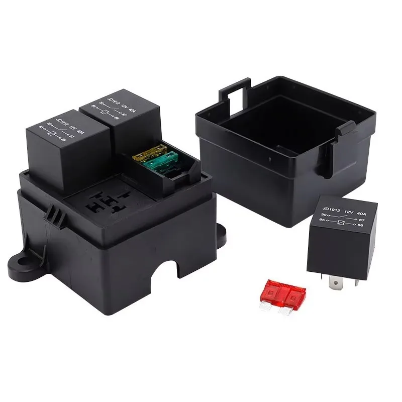 12V/24V 40A 4/5 Pin 3-Way Fuse Relay Box, 3 Relay Holder Standard ATO Fuse Block with Free Assembly for Car Motorcycle