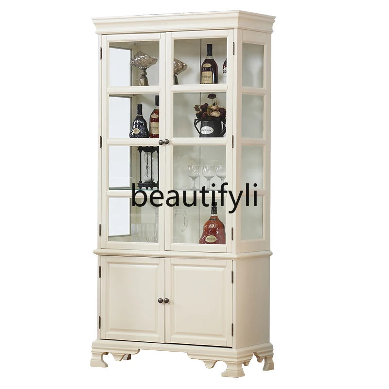 

Solid wood double door glass wine cabinet corner side cabinet with door display cabinet