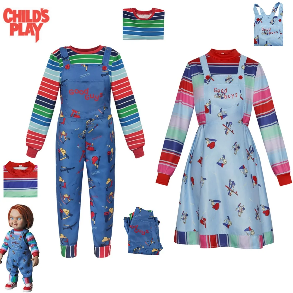 

Chucky Cosplay Costume pour hommes et femmes, chemise et pantalon trempés, film, Halloween, carnaval, fête d'horreur, vêtements