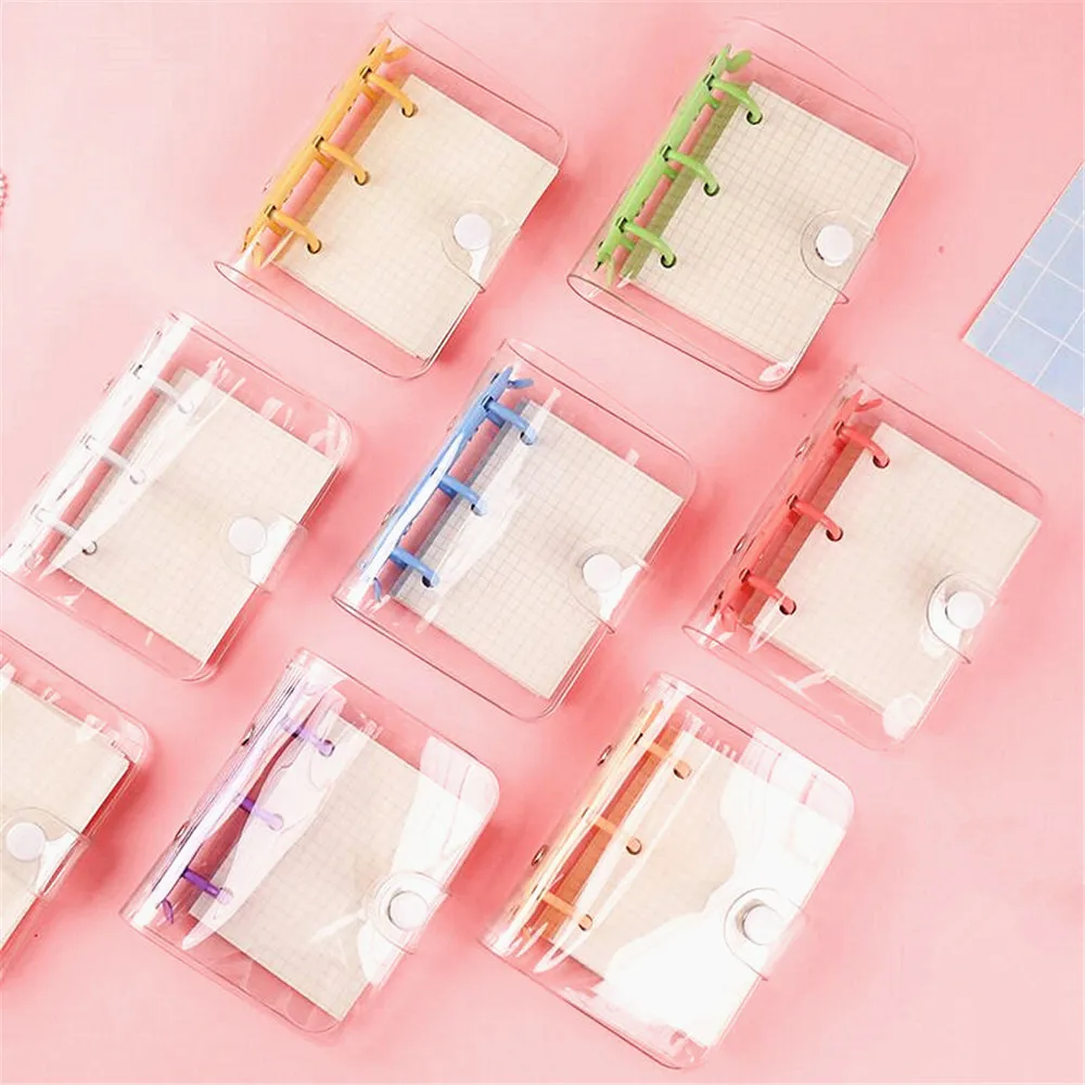 Mini Cute Transparent PVC Loose-leaf Notebook 3 Hole Binder Ring Coil Hand Book Shell Card Holder Office Kawaii Stationery
