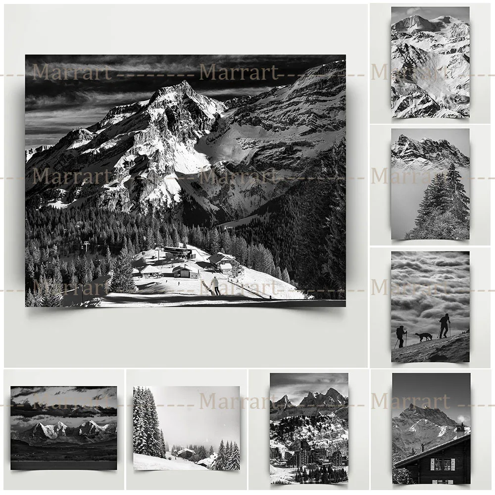 

Swiss And French Alps Landscape Fineart Print Cross-Country Skiing Landscape Black And White Wall Art Home Decor Poster Prints