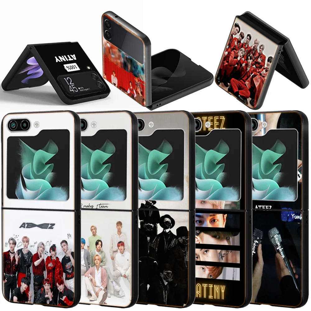 KPOP ATEEZ Shockproof Case For Samsung Galaxy Z Flip 5 4 3 5G Z Flip 6 5G Black Hard ZFlip3 zflip4 zflip5 Phone Fundas Cover