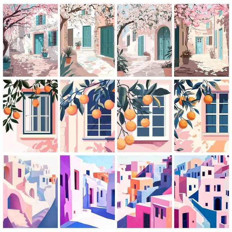 

CHENISTORY Painting By Number Town Landscape Kits Handpainted Picture By Number Drawing On Canvas Home Decoration DIY Gift