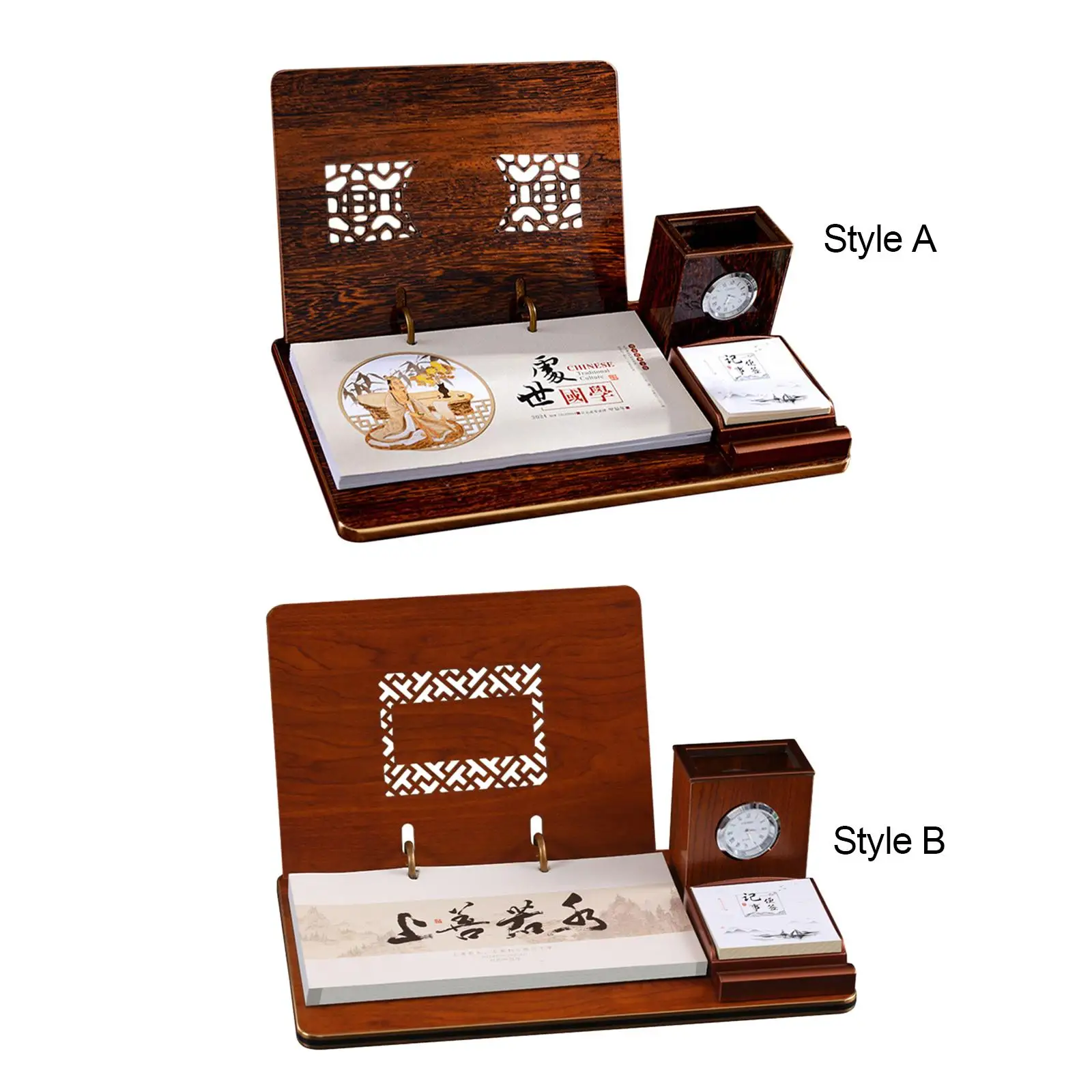 2024 Desk Calendar with Pen Holder Note Clock Desktop Calendar Memo Pages Organizing and Planning for Tabletop New Year Business