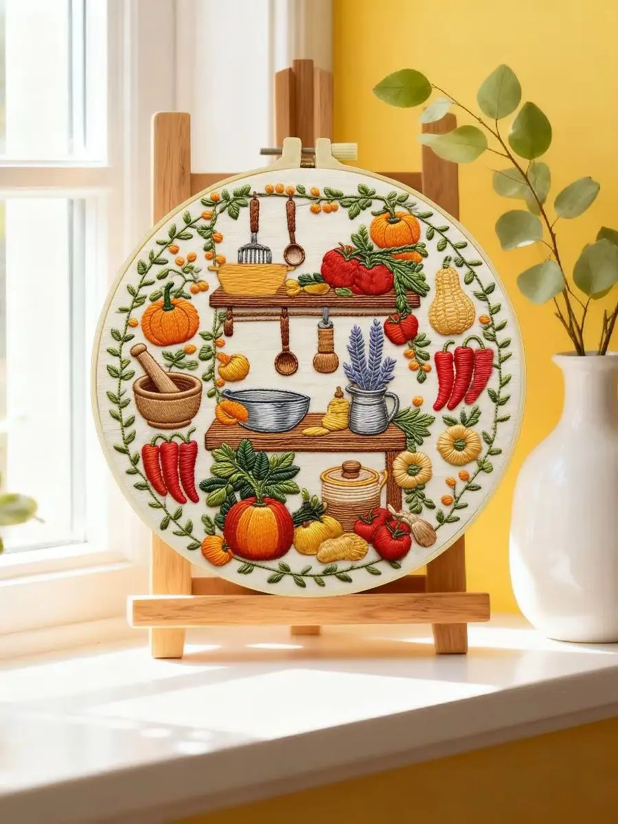 1 Stück 20X20CM/15X15CM 7,87/6,3 Zoll Küchen-Stickerei-Starter-Kit DIY-Kit DIY-Stickerei-Set Handarbeiten Malerei – Detail 6
