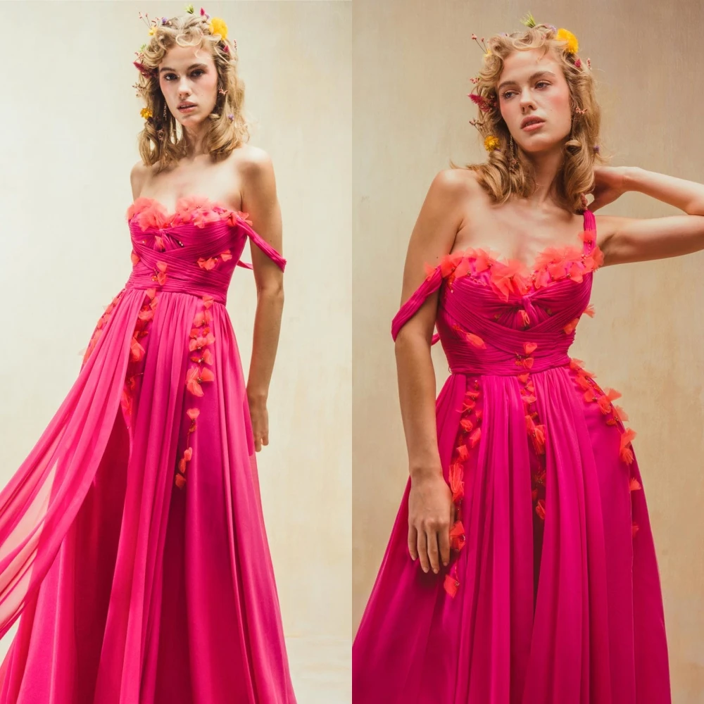 Customized Elegant  Off-the-shoulder A-line Formal Ocassion Gown Draped Tassel Floor Length Skirts Chiffon Evening Dress