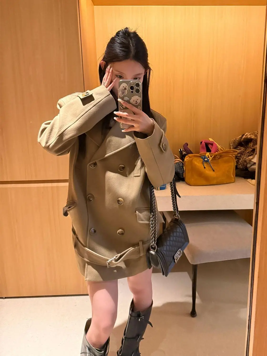 Korean Retro Loose Suit Women's Autumn High-end Temperament Double-breasted Medium and Long Coat
