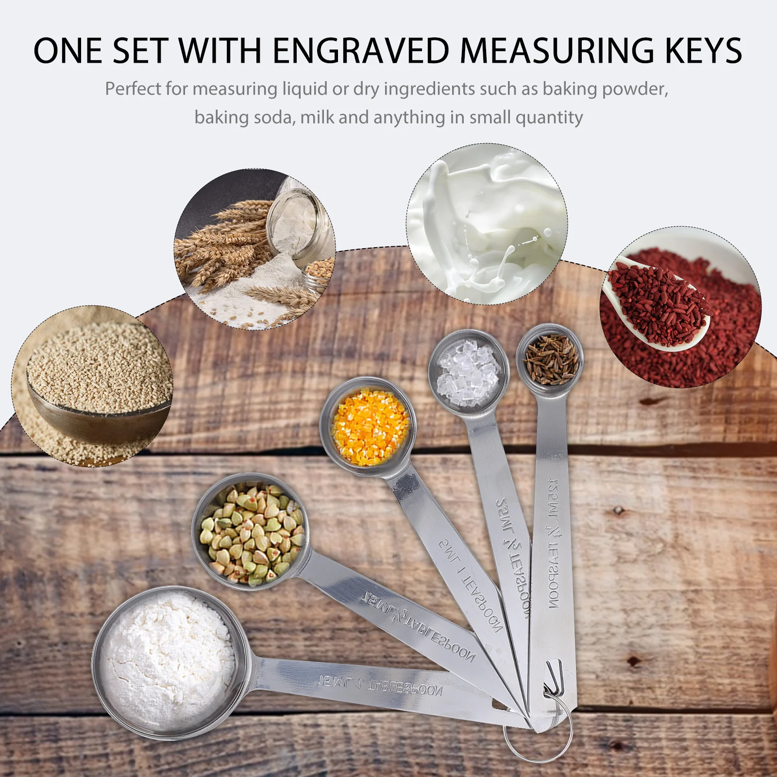 

5Pcs Stainless Steel Measuring Spoon Set Multipurpose Baking Kitchen Scoops Portable Food Measuring Tools Kitchen Accessory