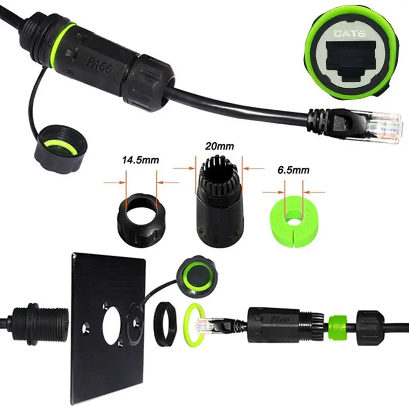 IP68 8P8C CAT6 Wodoodporny i pyłoszczelny port Ethernet RJ45 M-F z ekranowanym sygnałem Złącze wtykowe lotnicze Głowica sieciowa RJ45 — zdjęcie produktu 3