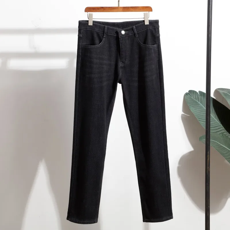 

Выдающие мужские повседневные джинсы Quali Thiened Fce на подкладке с прямыми штанинами на осень-зиму, удобные универсальные длинные брюки